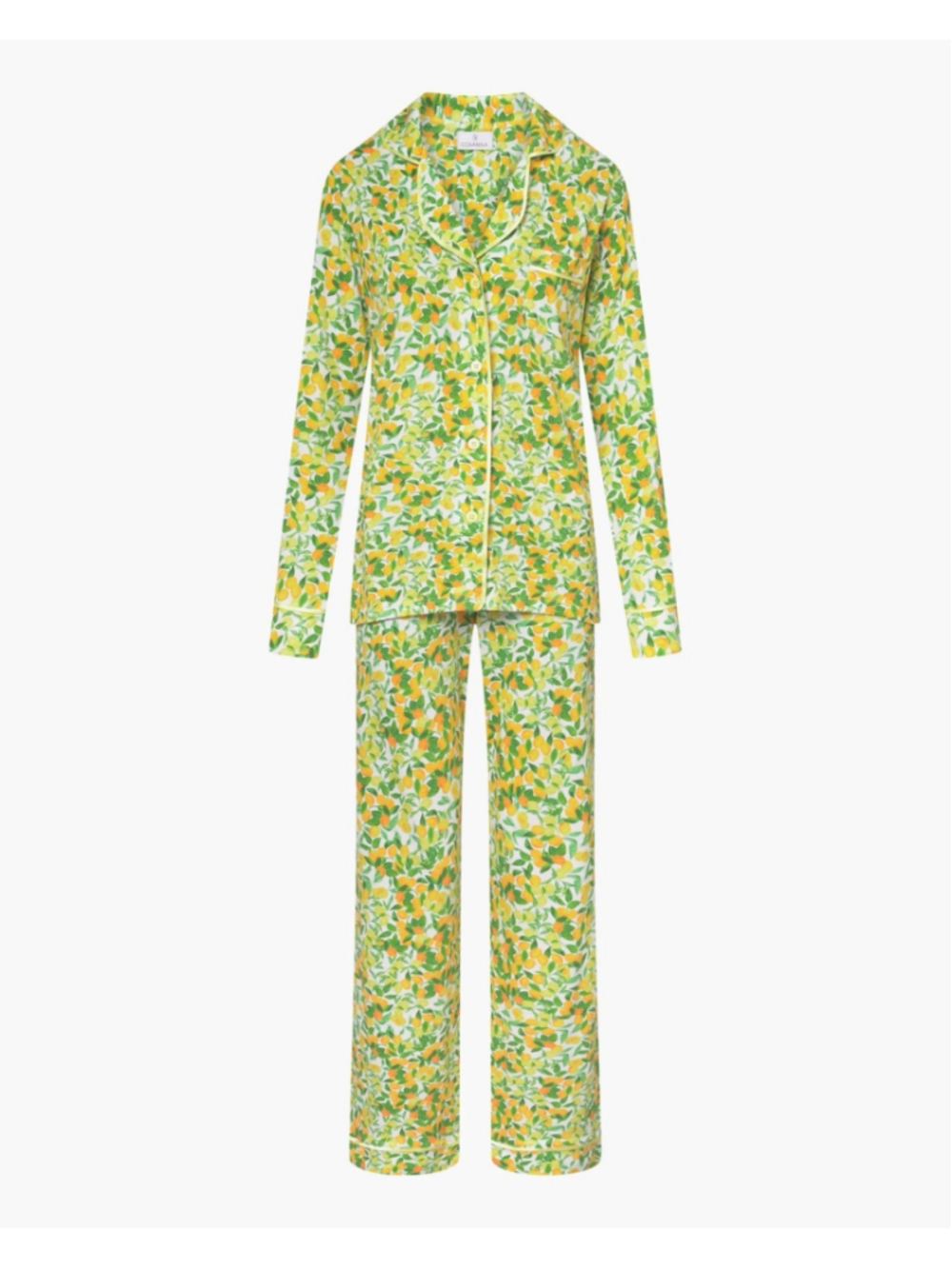 Cosabella Pima Modal Citrus Lemon Yellow Piped Long Sleeve Pajama Set L NWT